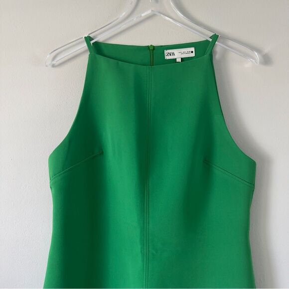 ⭕️ ZARA Mini Dress Emerald Green Large NEW - Picture 3 of 4